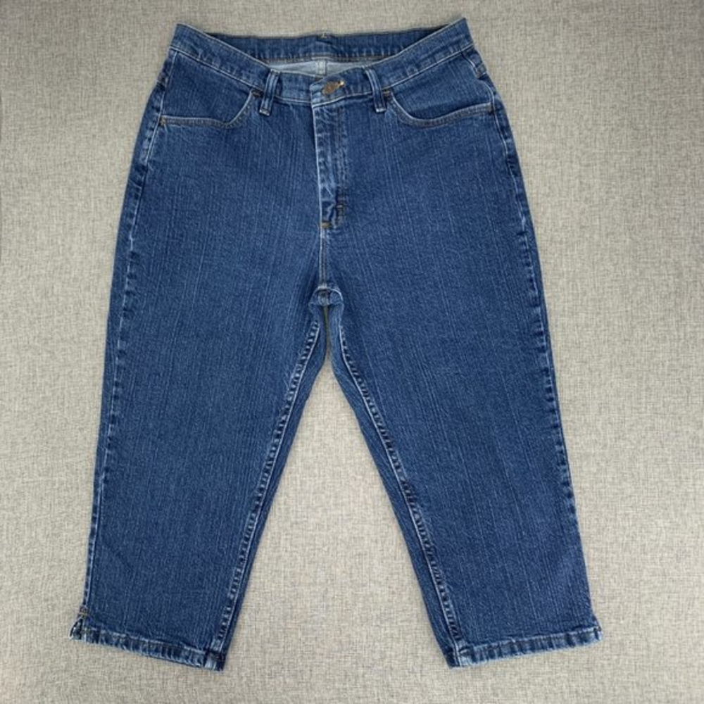 Womens Riders Cropped Denim Jeans 14 Medium High Waisted 99% Cotton 1% Spandex